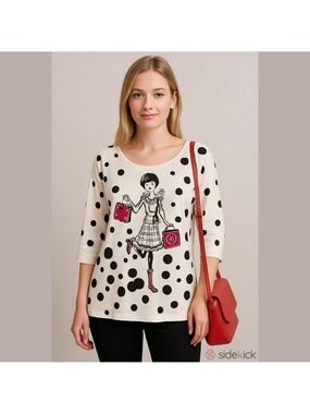 Color Tree Lightweight Polkadot Sweater,Top.Size Small.Beaded Graphic Design.